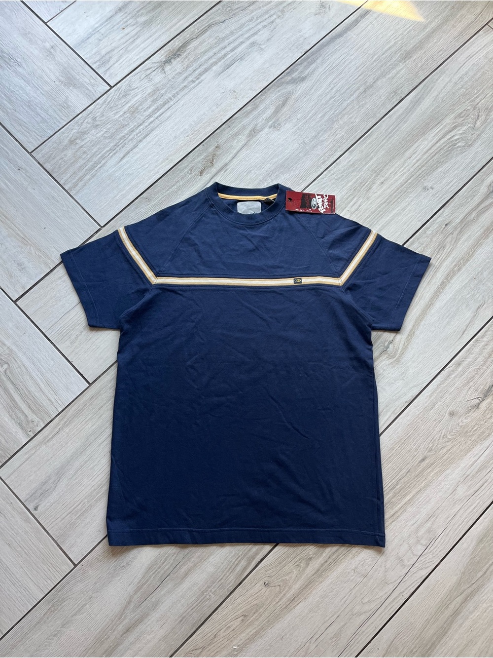 Point Zero Vintage Men's Navy Short Sleeve Crew Tee with Contrast Stripe NWT